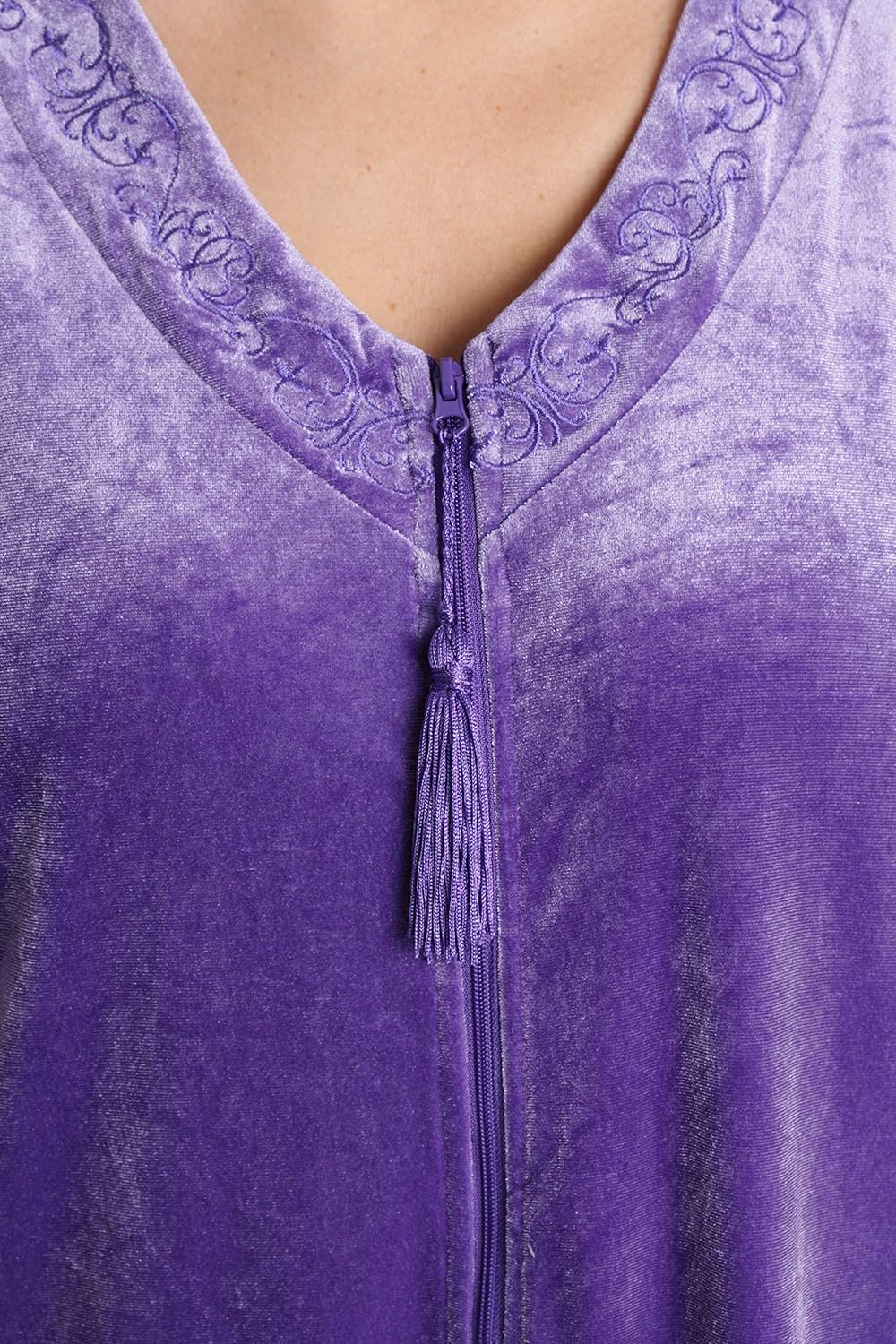 Just Love Stretch Velour Embroidered Zipper Lounger Robe for Women with Pockets - Image 4
