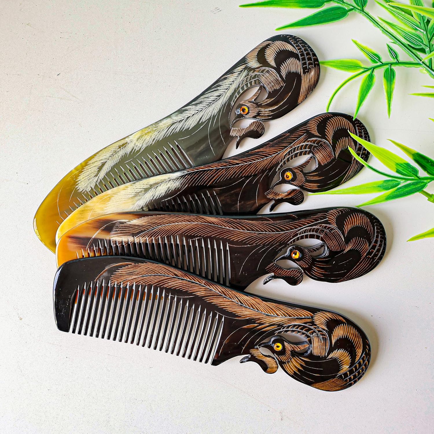 Symbol of Virtue and Grace, Natural Buffalo Horn Comb, Bone Ox Horn Anti Static for Hair, Horn Combs for Women Christmas's Gift (Phoenix)