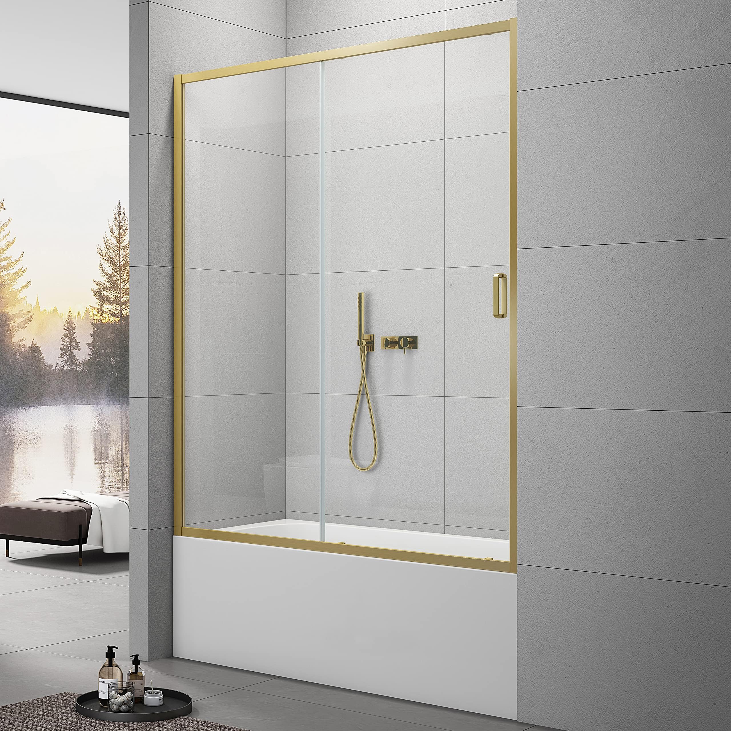 Bathtub Shower Glass Sliding Door, Frameless Bypass Tub Glass Doors 58 ...