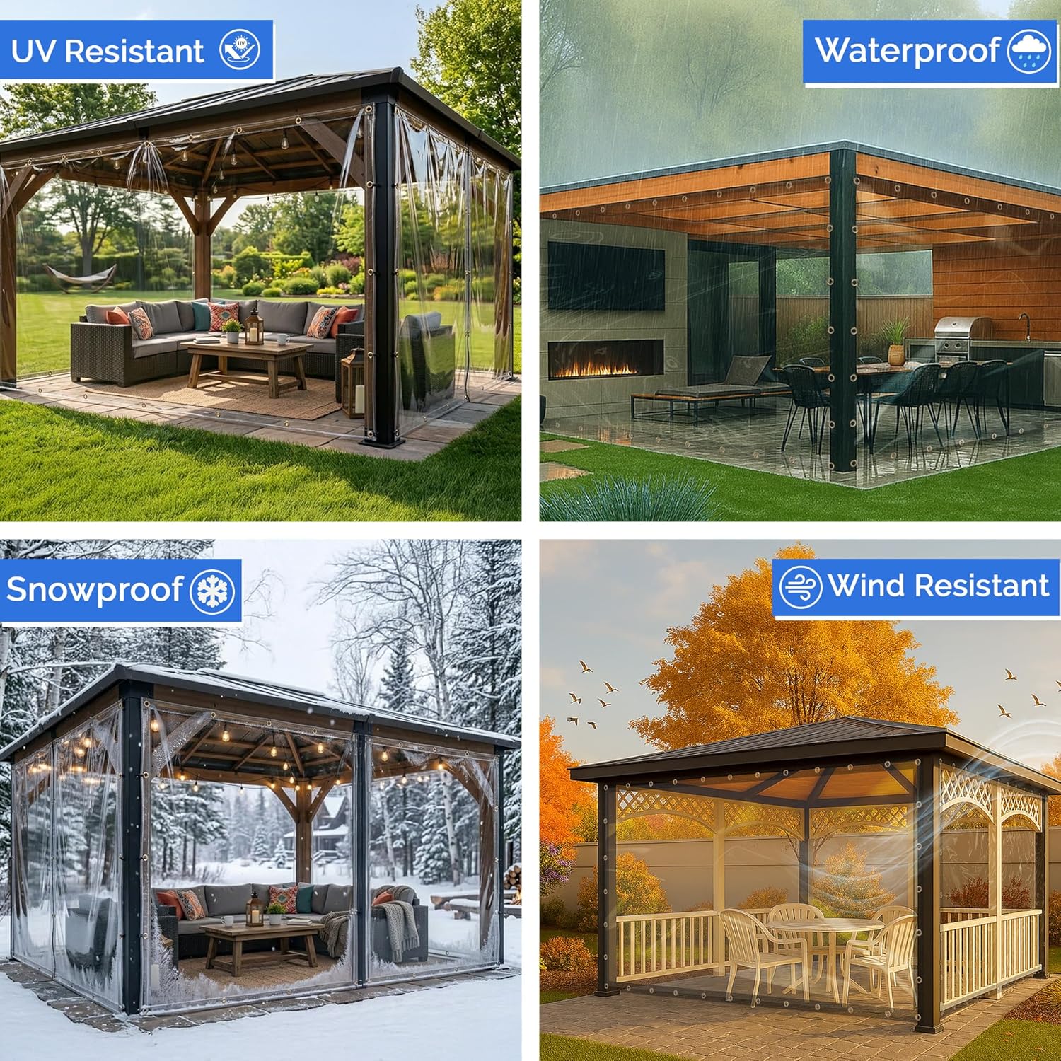 Covers & All Outdoor Clear Curtains for Patio Waterproof – 18 oz Outdoor Tarp Clear Vinyl Curtains, Gazebo Curtains with Brass Grommets for Pergola, Porch & Patio Walls for Winter (8 x 10 ft)