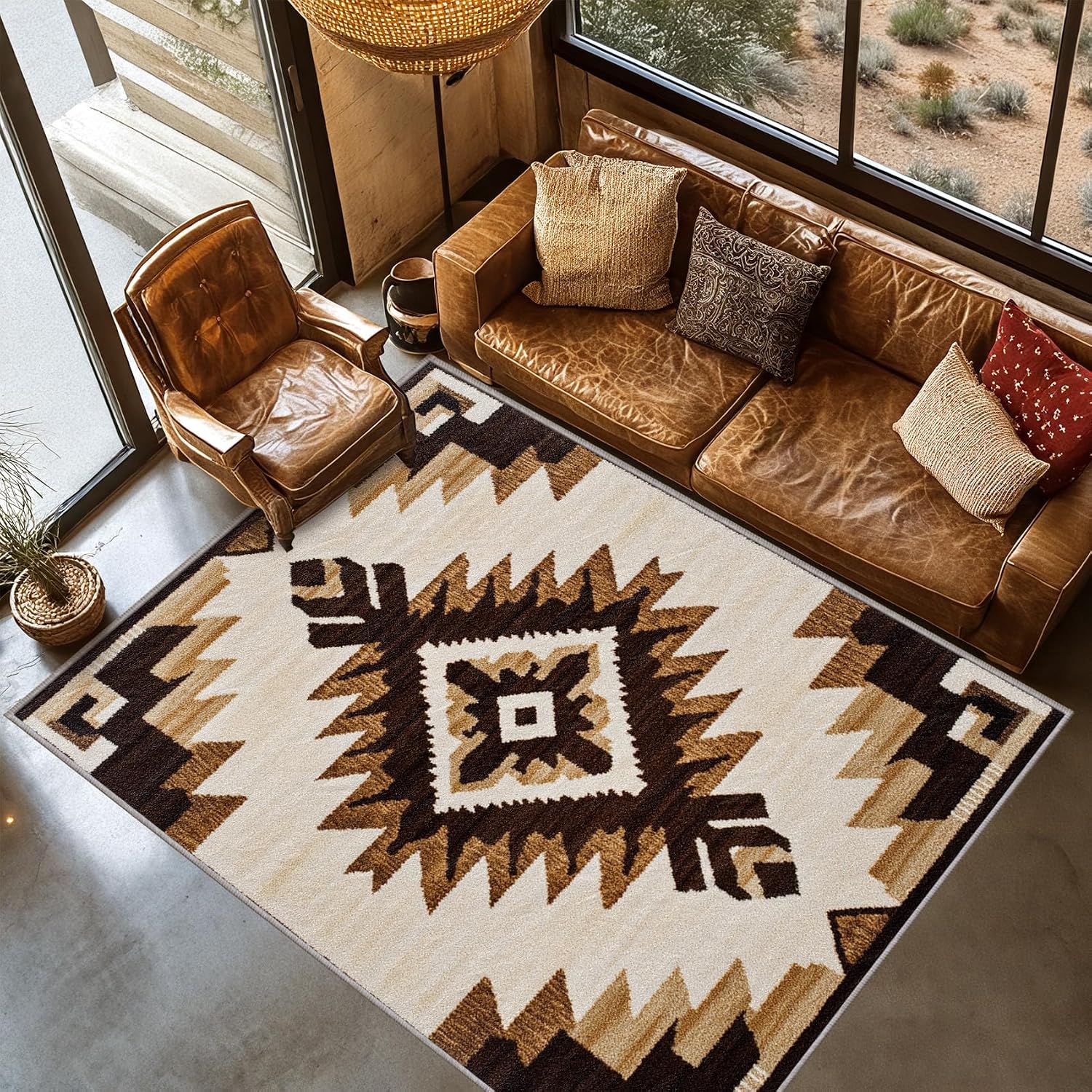 Southwestern Rugs for Living Room - Aztec Rug 4x5, Native American Navajo Area Rugs, Ethnic Boho Rustic Carpet, Washable & Non Slip & Soft Large Carpets Room Decor #A160