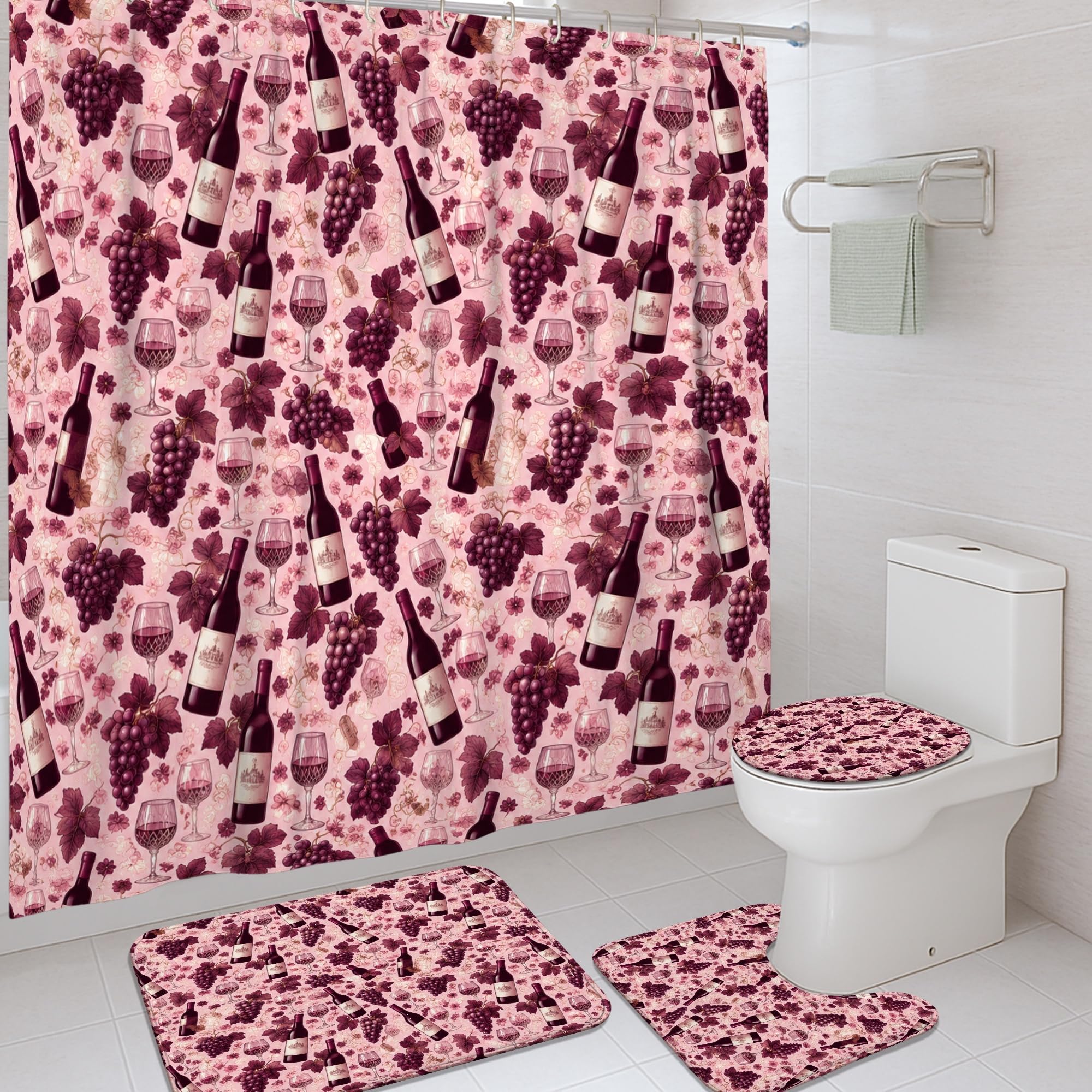 Ensemble rideau de douche haut de gamme en tissu et tapis bouteille