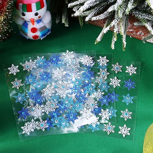 Miniatura 5 de Outus 400 calcomanías dimensionales de copo de nieve azul de Navidad 3D diamante copo de nieve calcomanías de decoración para sobres de vacaciones