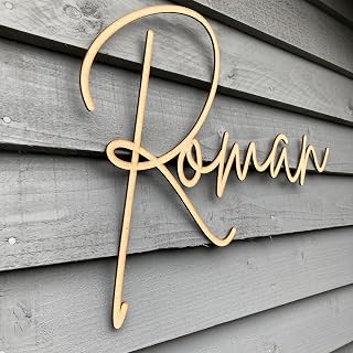 CAO Personalised Whimsical Wooden Name Sign - Classical Mdf Wooden Letters - Decorative Nursery Wall Name Plaque - Signature Font Wooden Words - 6 Size Options