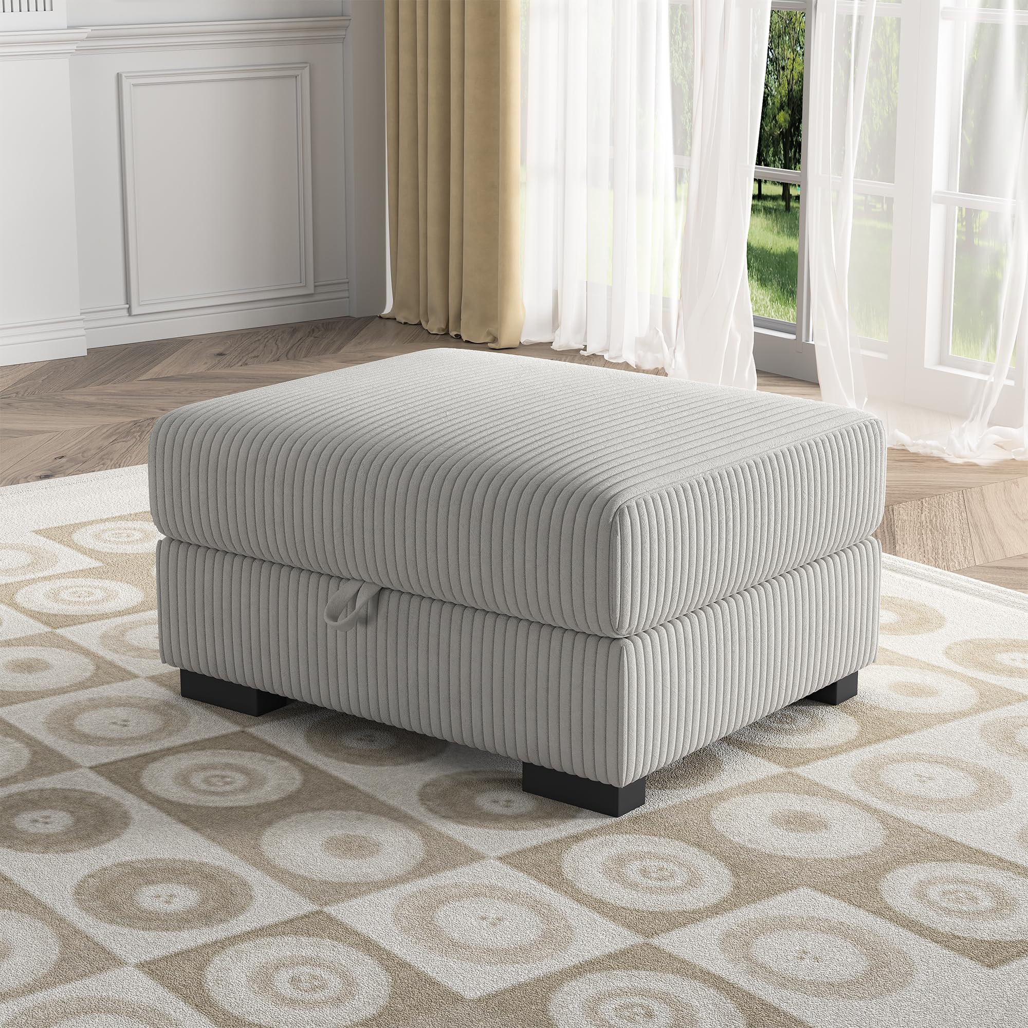 Fußstütze für Sofa, groß, mit Aufbewahrung, quadratisch, gepolstert, aus Cord, für Wohnzimmer, Sofa, Aufbewahrung, mit Sitzhocker, für Wohnzimmer, Schlafzimmer, Grau