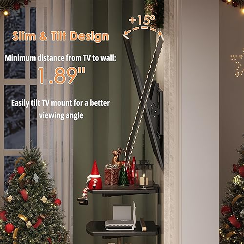 Miniatura 4 de Kit de soporte y estantes de TV 3 en 1, soporte de pared para televisores de 37 a 75 pulgadas, soporta hasta 154 libras, VESA máximo de 600 × 15.748