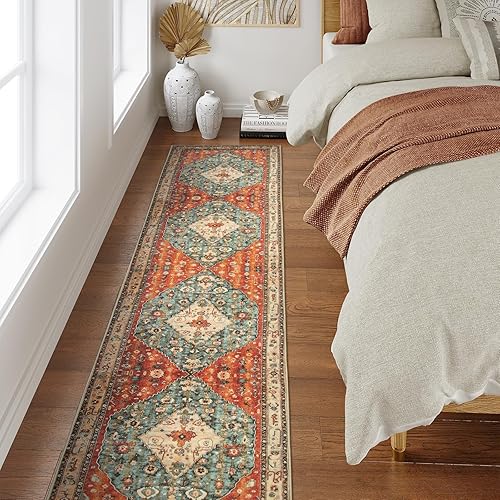 Miniatura 565 de Lahome Tapete tribal bohemio, pequeño, suave, antideslizante, lavable, de pelo corto, para piso en puerta, interior, entrada, baño, silla, Verde