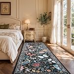 Papillon 8x10 Zone Rugs avec des fleurs, vert foncé Insect Bug doux lavable Rug Non-dérapant avec le caoutchouc à l'arrière, Tâche Rug intérieur résistant pour le salon Chambre à manger salle à manger Bureau d'infirmière