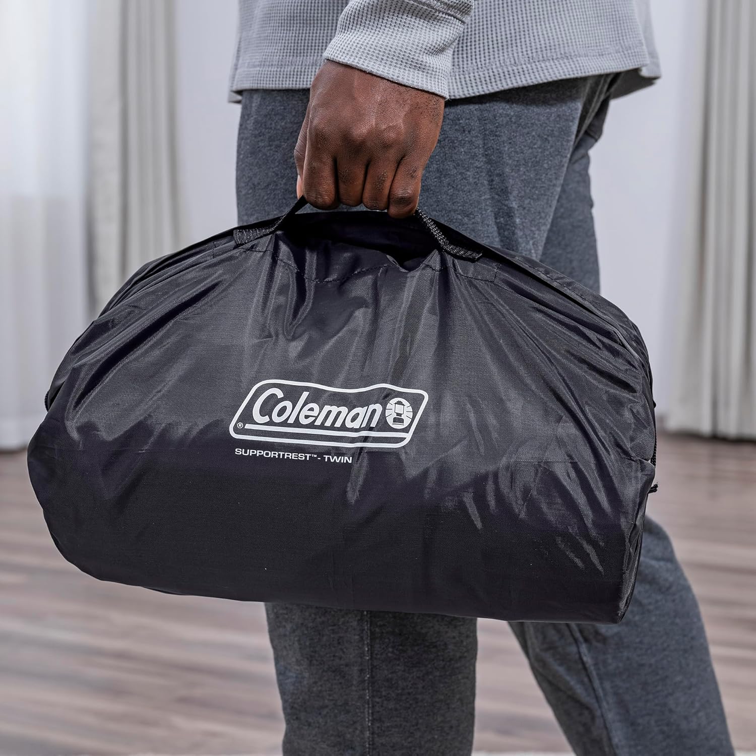 Coleman: SupportRest Plus: 16" Twin Airbed - Handheld A/C Pump, Double-High Inflatable Mattress, Storage Bag, Water-Resistant PVC, Indoor-Outdoor