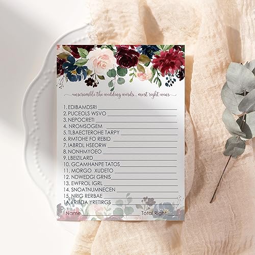 Miniatura 3 de Juego de palabras para despedida de soltera floral índigo, paquete de 25, juegos de fiesta de compromiso de boda para parejas, decoración e ideas