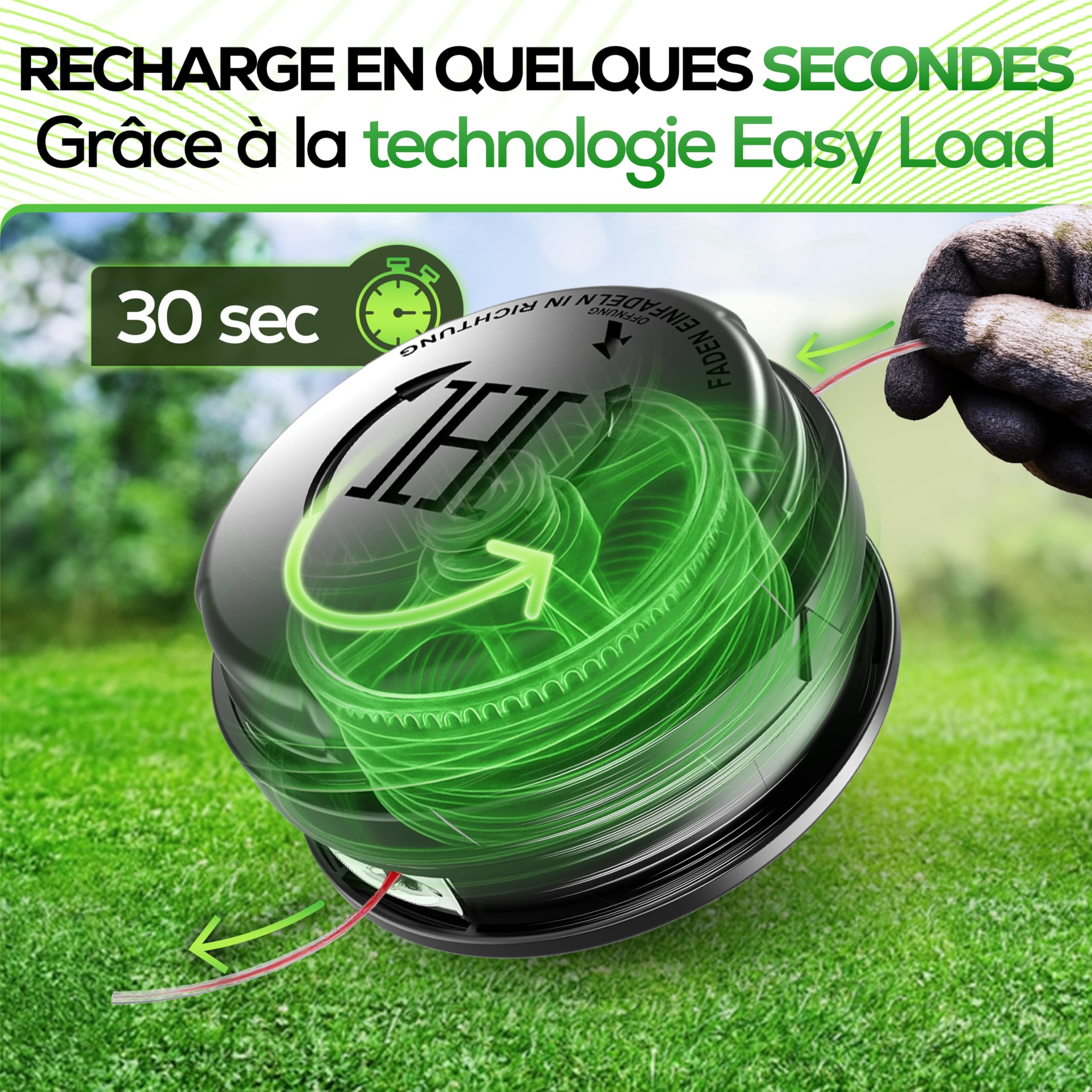 Heckenpracht Tête de fil pour débroussailleuse filetage gauche avec système Tap & Go | Tonte efficace avec tête de coupe pour débroussailleuse avec fonction de charge rapide – Bobine de fil avec 5