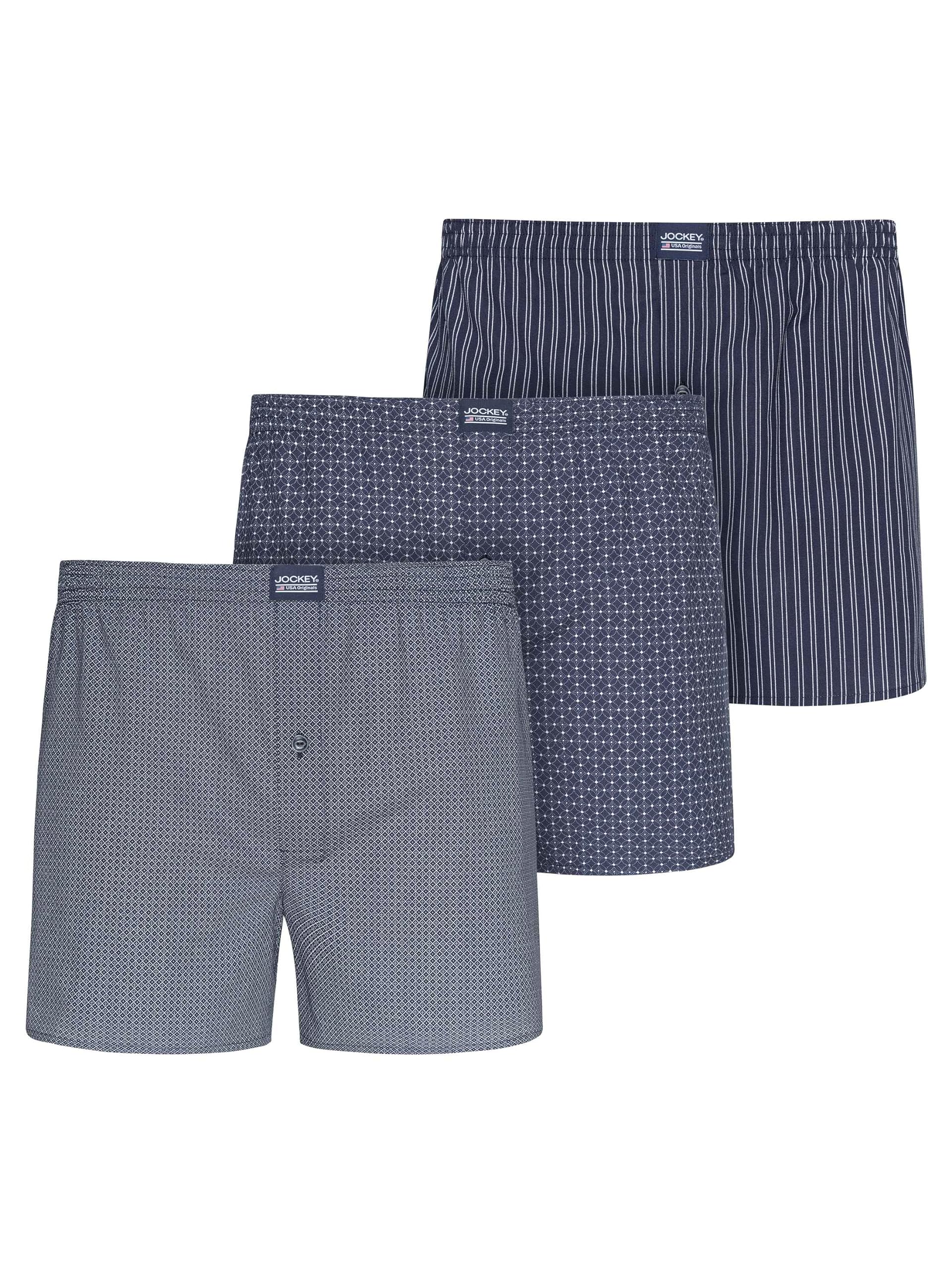 Jockey Boxer Woven - Baumwoll Boxershorts Herren im 3er Pack, Unterhose mit Eingriff und Knopf, atmungsaktive Unterwäsche für Männer, weicher Komfortbund, 3er Set
