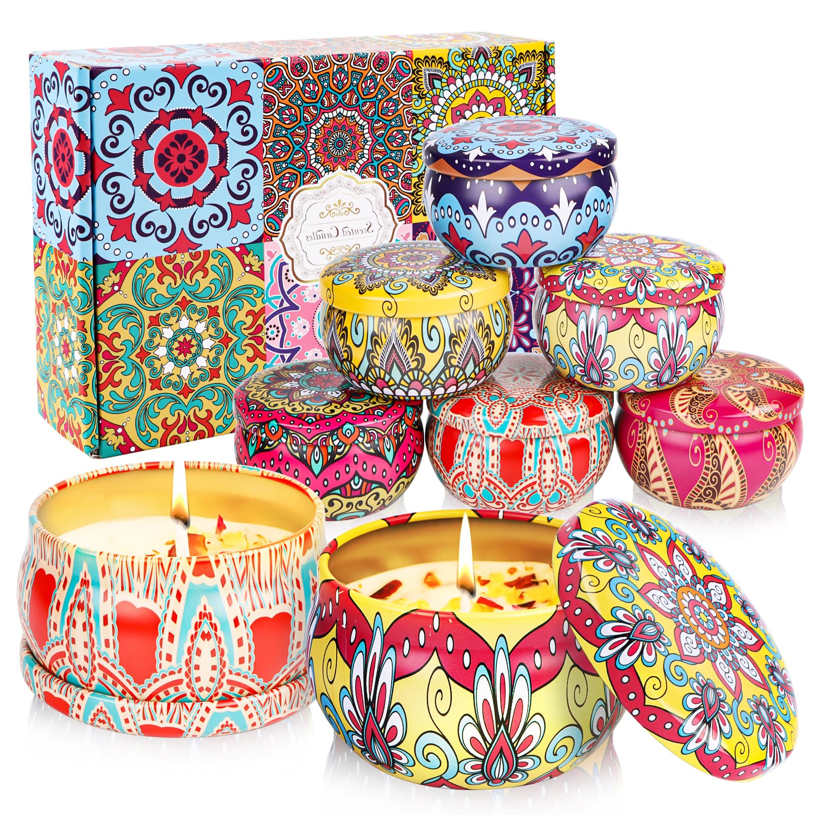 Set Candele Profumate Candele Profumate Confezione Da 8 Regalo Set Per Donne Candele Di Soia Per La Casa Profumata Regalo Per Lei Compleanno Anniversario Festa Della Mamma Aromaterapia Yoga Spa Fino A - 8
