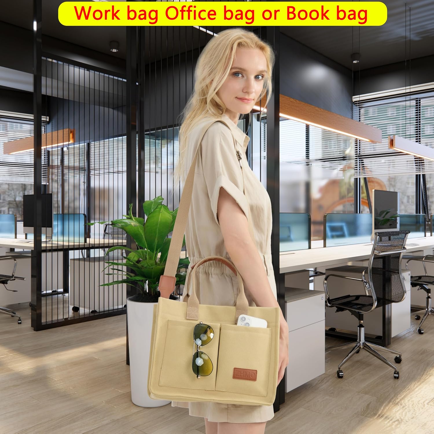 Canvas Tote Bag for Women,Women's Bags Crossbody Bags Work Laptop Tote Bag Large Handbags Purse for Travel Nurse Teacher - Image 3