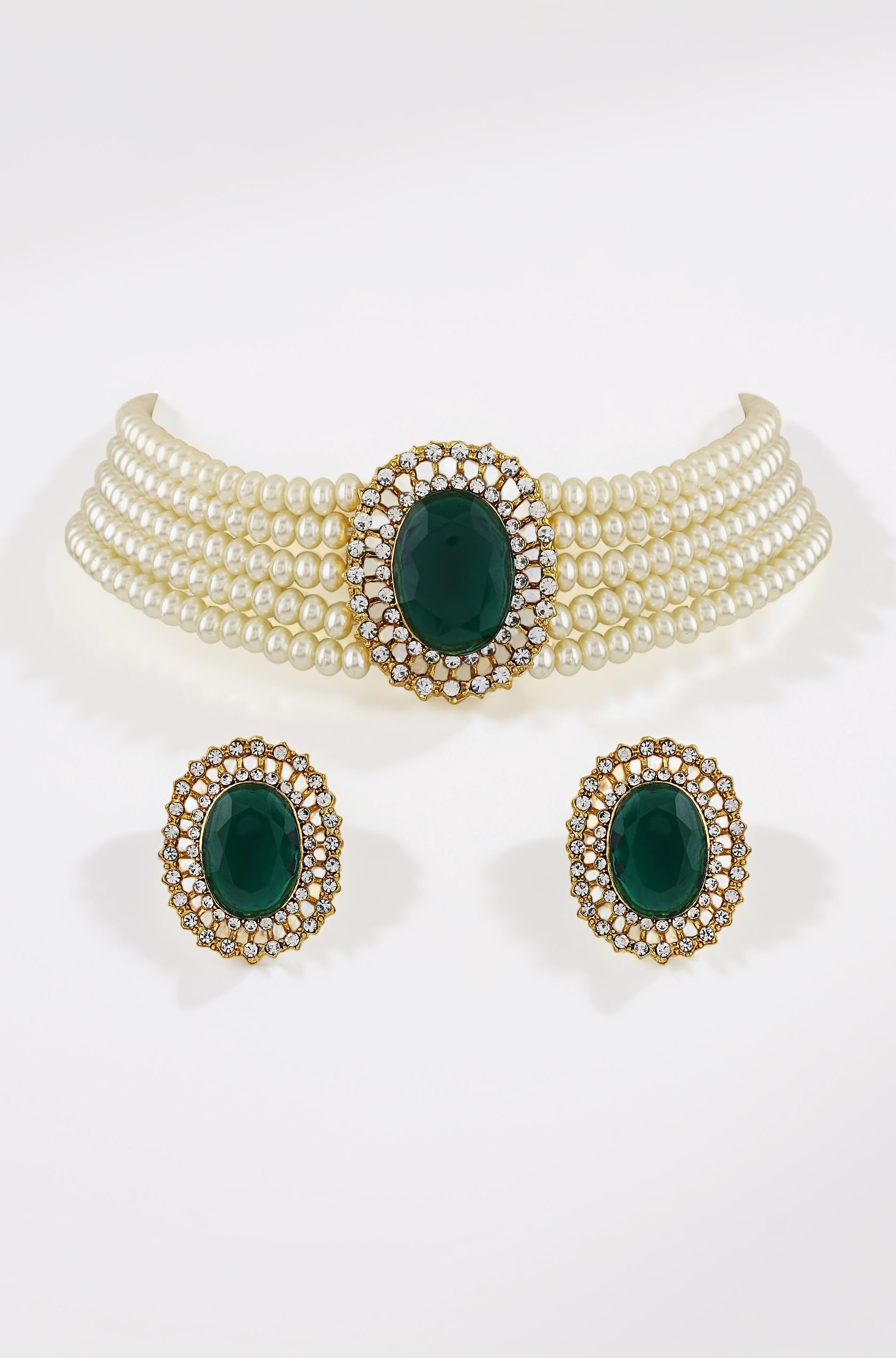 18k Gold Plated Latest Stylish Fancy Choker Traditional Pearl Necklace Jewellery Set for Women
