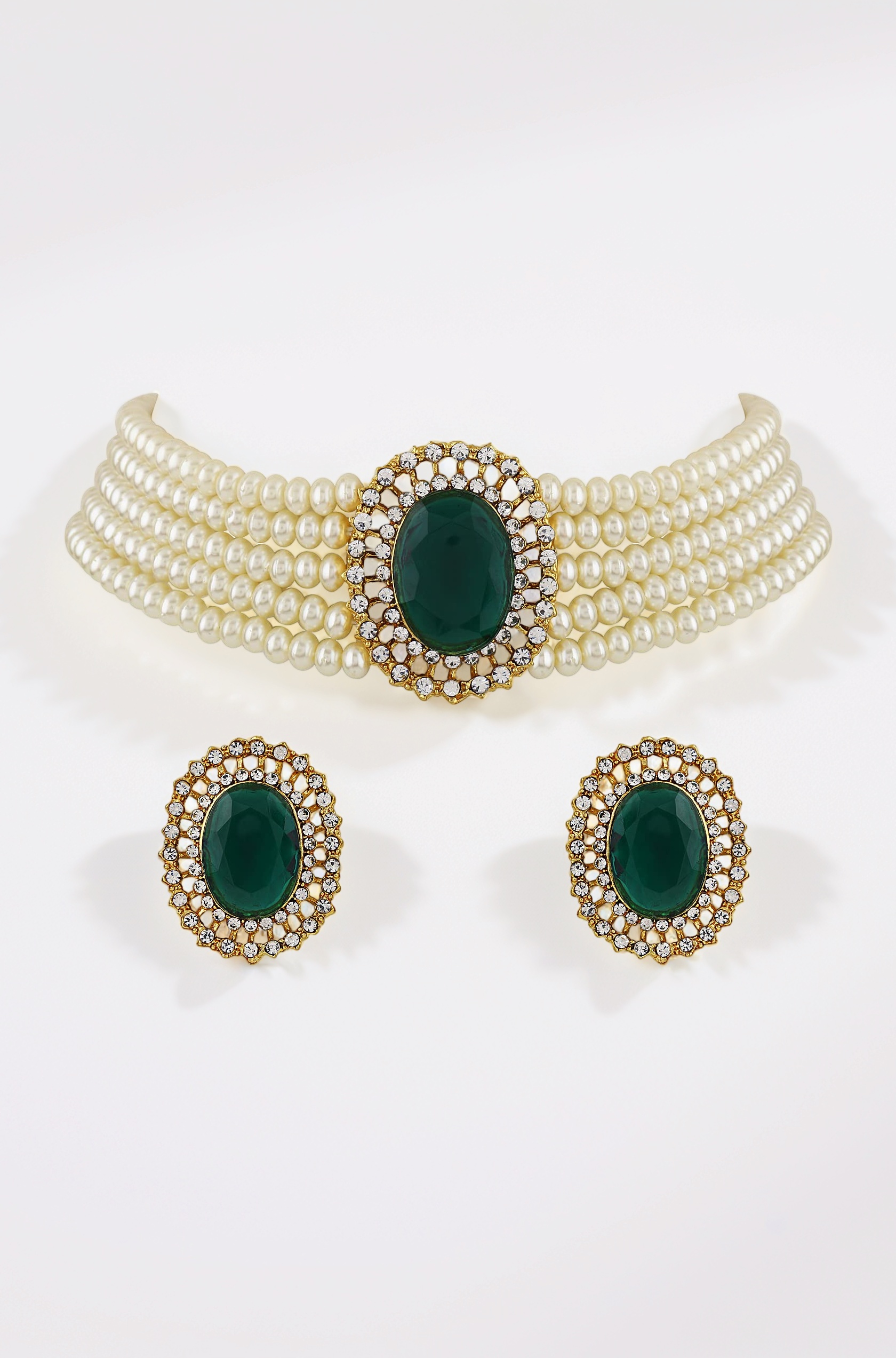 18k Gold Plated Latest Stylish Fancy Choker Traditional Pearl Necklace Jewellery Set for Women