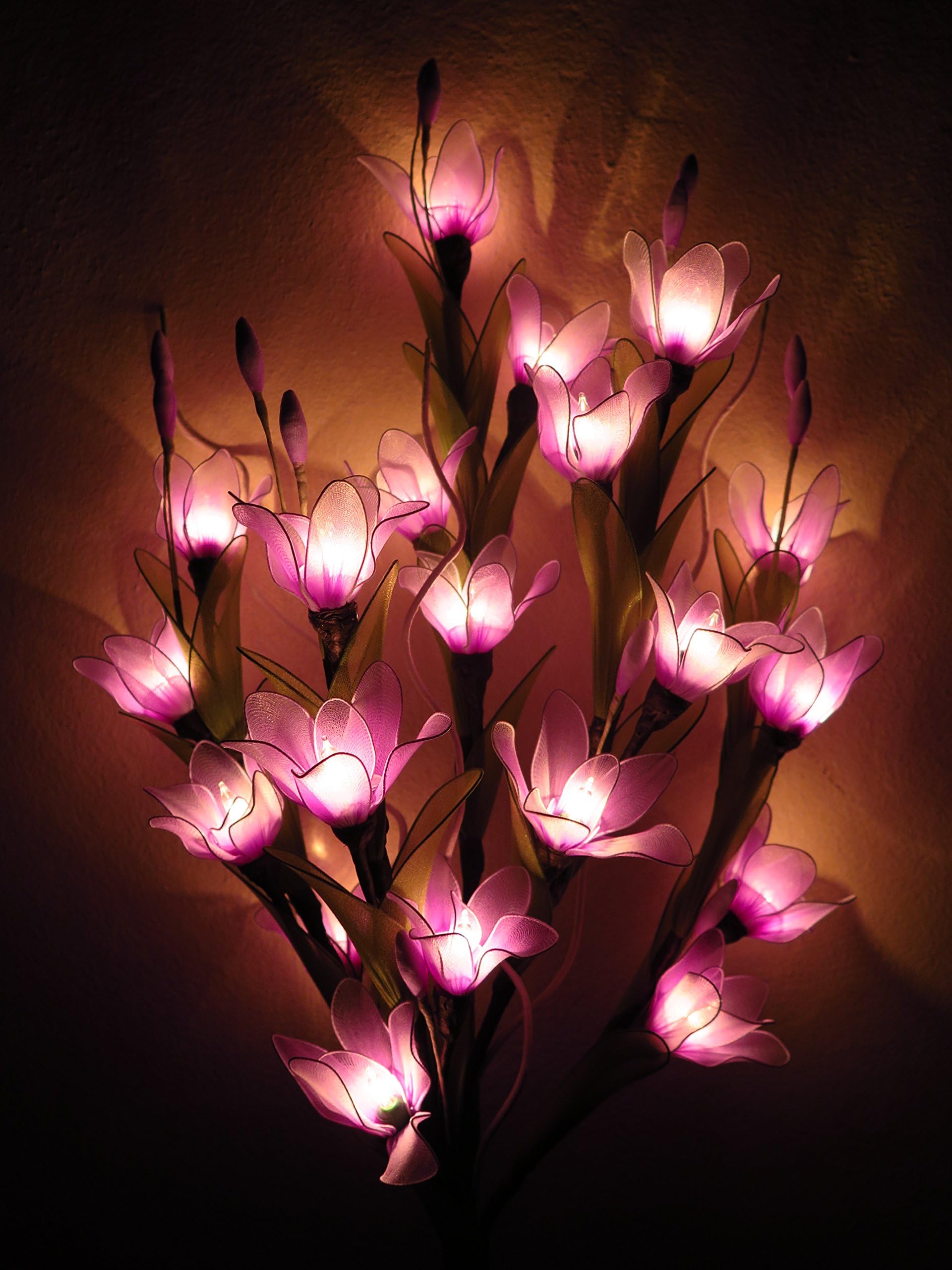Thai Orchid Artificial Flowers Lamps Purple, Night Light, Vase/floor/table Lamps, Wedding Lighting, Home Decor, Gift, Made By Nylon, Paper, Fabric, 20 Light Bulbs, 33 Inch