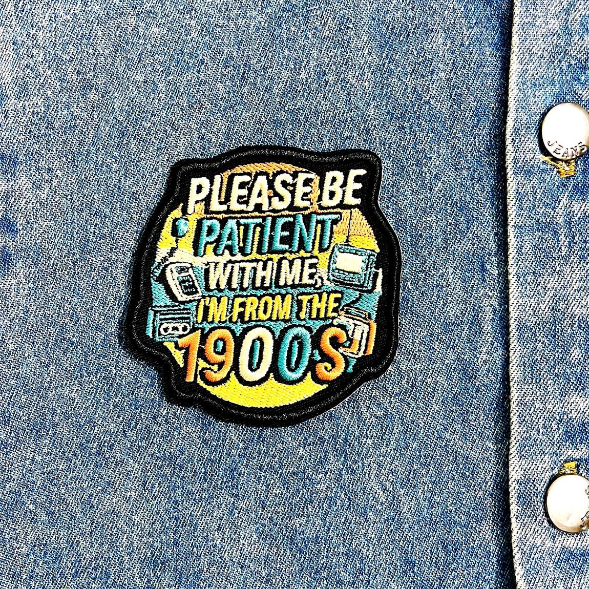 (3Pcs) Please Be Patient with Me I'm from The 1900s Iron-On Embroidered Patch, Black and White Skeleton Design, Set for Jackets, Backpacks, Hats, Vests – 3 Inch