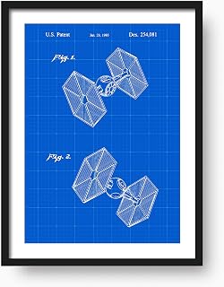 Star Wars Imperial TIE Fighter Patent Print Art Wall Poster Gift for Scifi Fans (Blueprint, Unframed)
