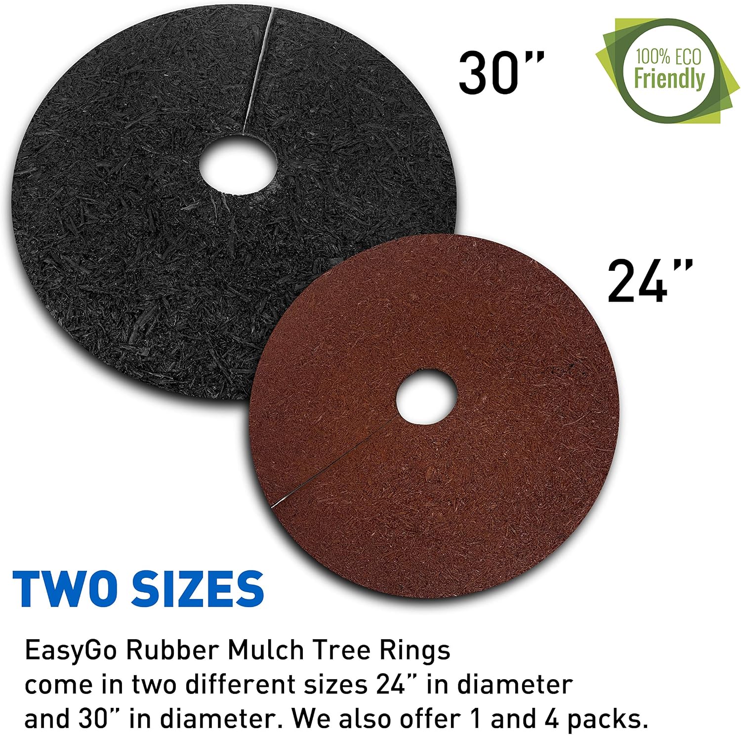 RubberRing Tree Ring Mulch Double Sided Natural Look Two Colors in One-Recycled Heavy Duty, 24" 4 Pack Brown