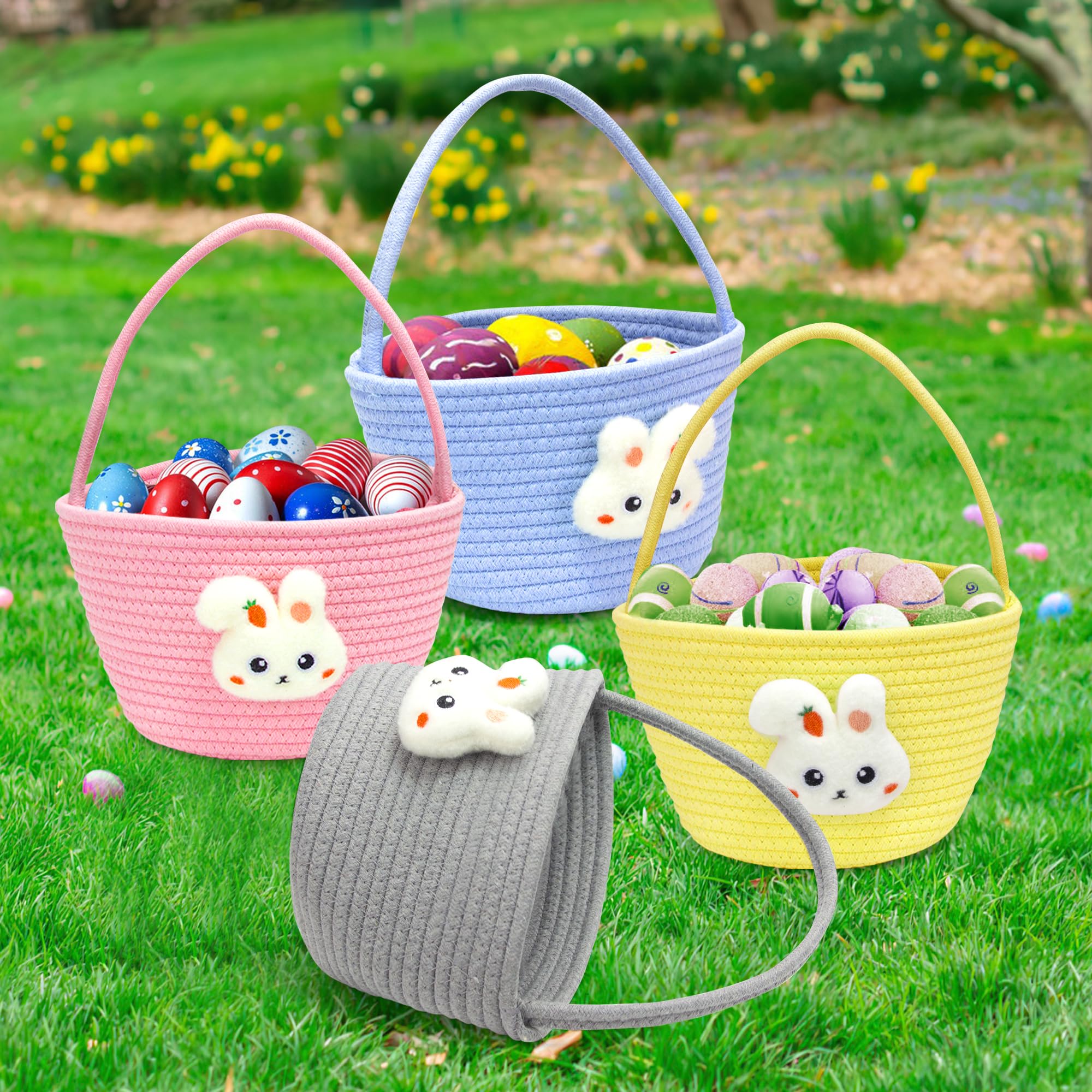 Panier de Pâques avec joli lapin rose