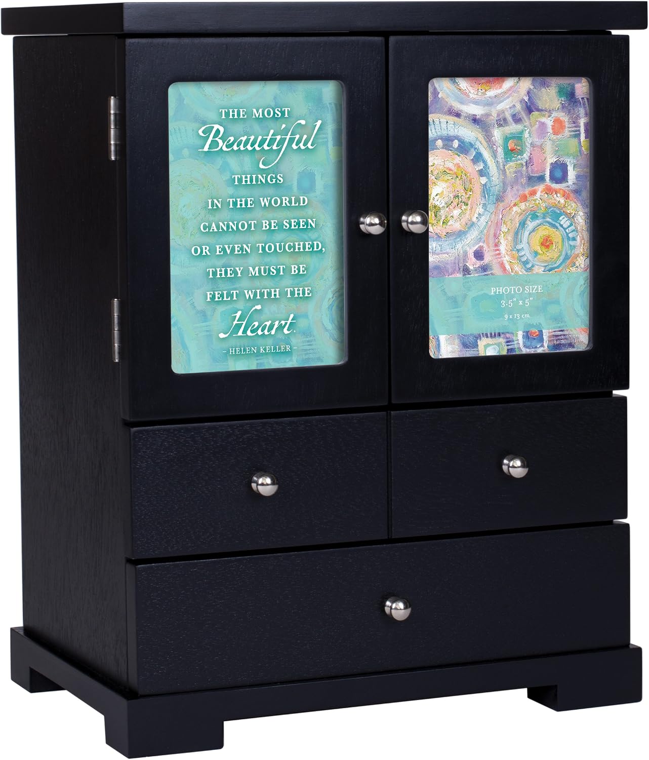 Elanze Designs Beautiful Things Felt with Heart 12 x 10 Black Wood Finish Jewelry Armoire