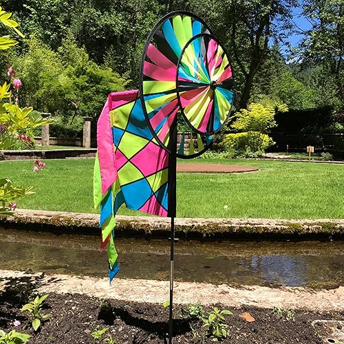 Miniatura 6 de In the Breeze Spinner de jardín patriótico de triple rueda con vela de viento, rojo, blanco y azul, 2835