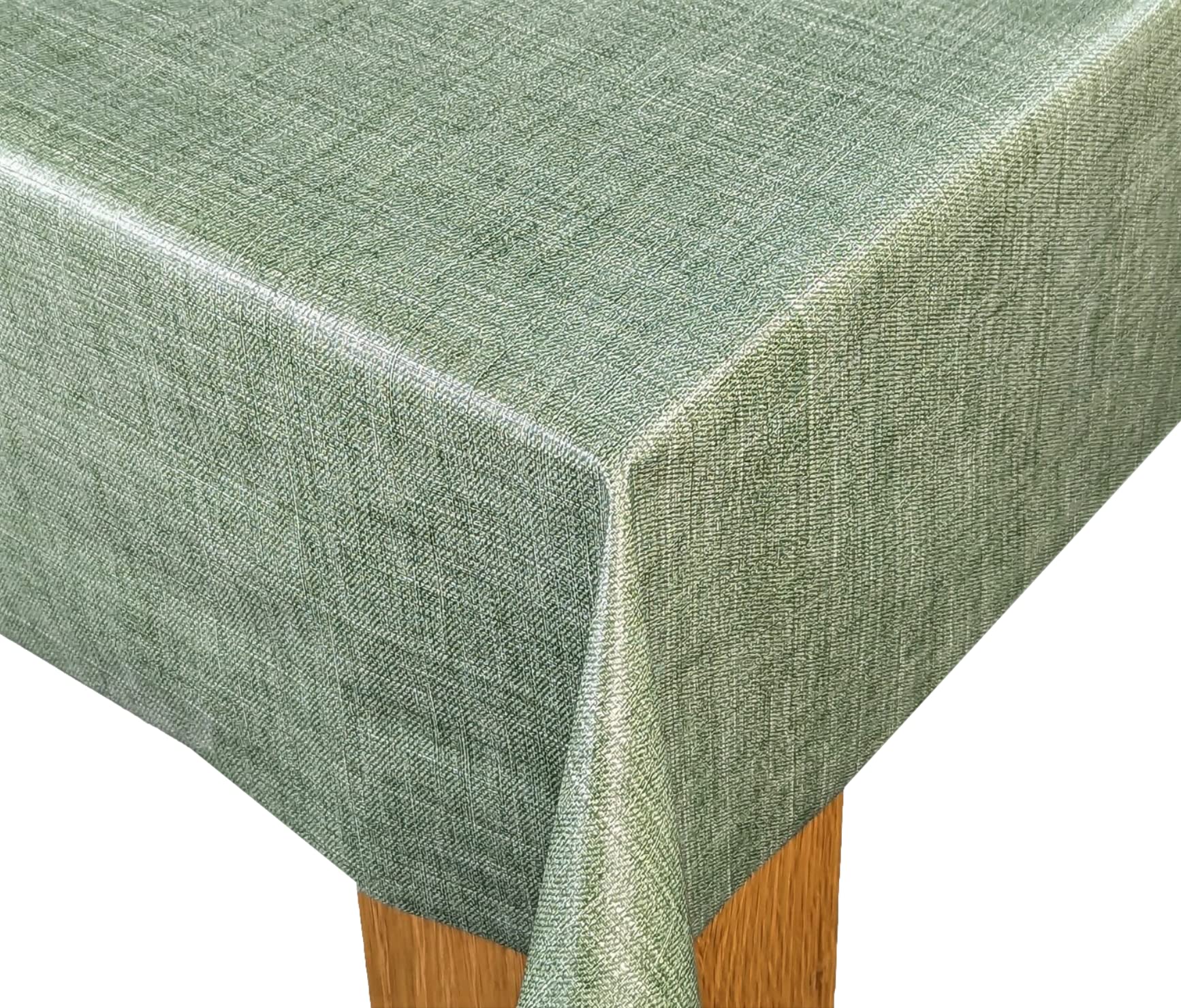 Karina Home Moss Green Linen Look Wipe Clean Tablecloth Vinyl PVC Table Cover Wipeable Table Cloth (Green, 400cm x 140cm)
