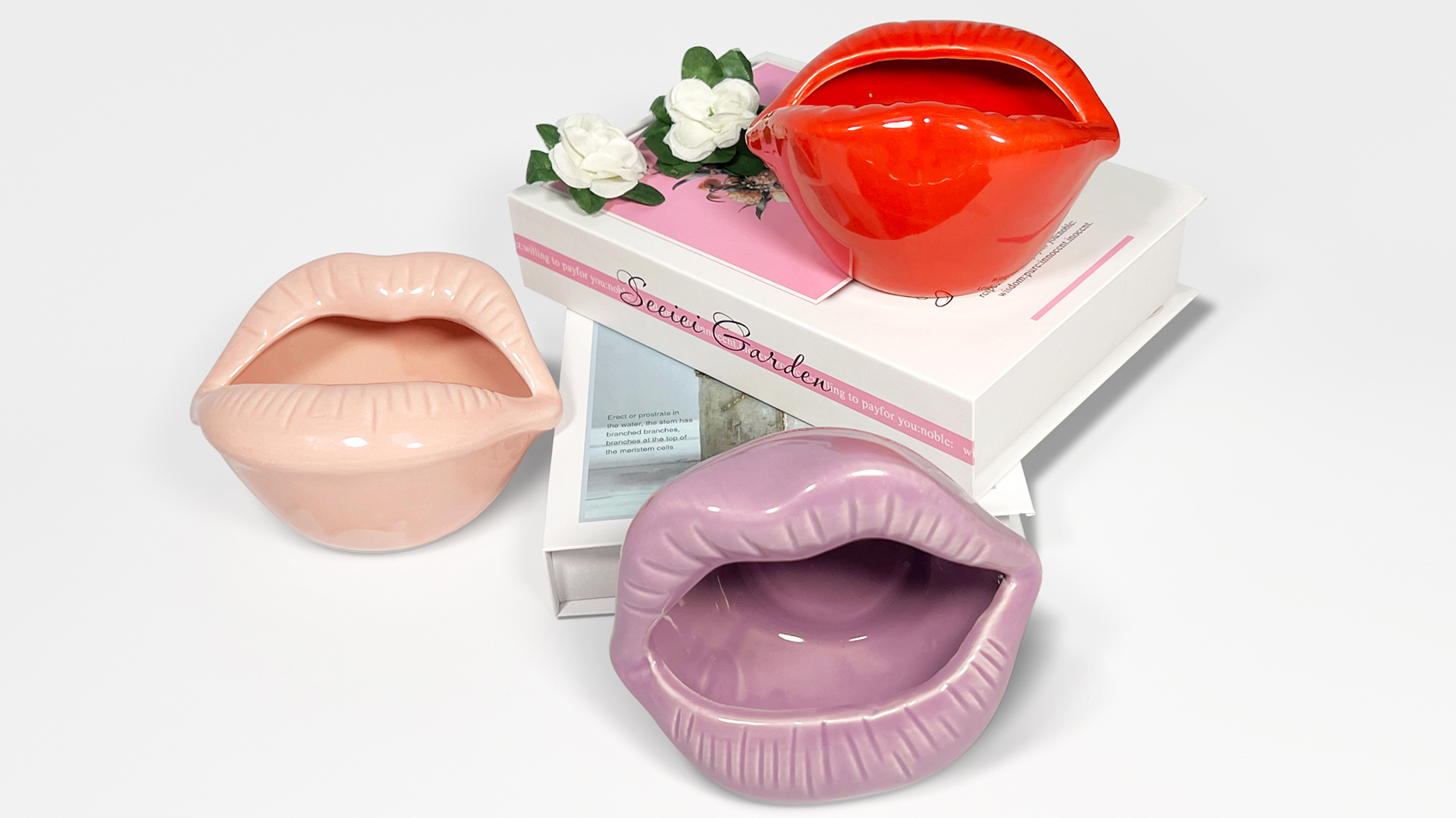Cendrier Créatif En Céramique Avec Lèvres - Décoration D'intérieur Originale - Couleur Rose - 8