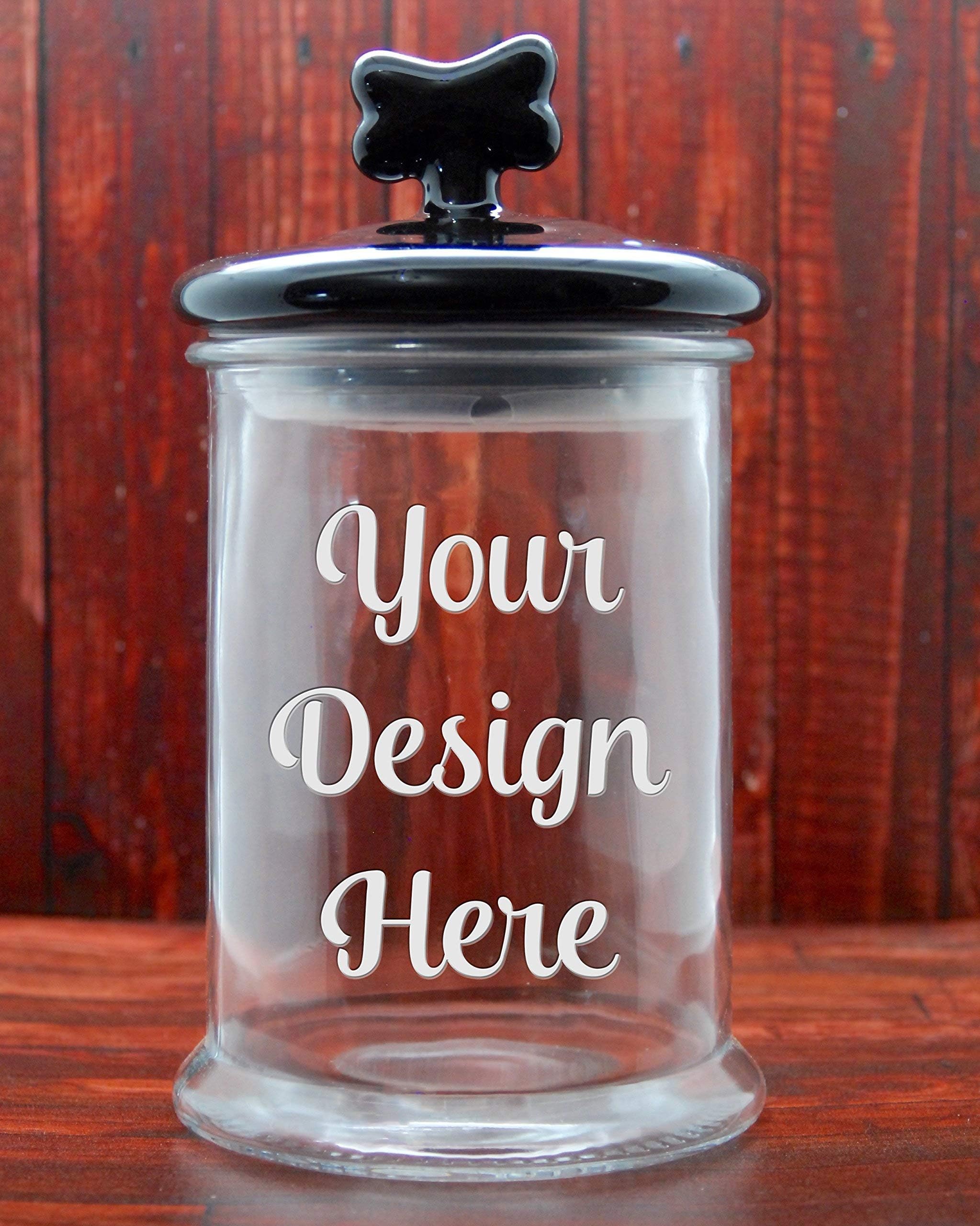 Custom Dog Treat Jar with Black Ceramic Dog Bone Lid - Glass Etched Personalized Cat Treat Jar - Pet Treat Jar - Large