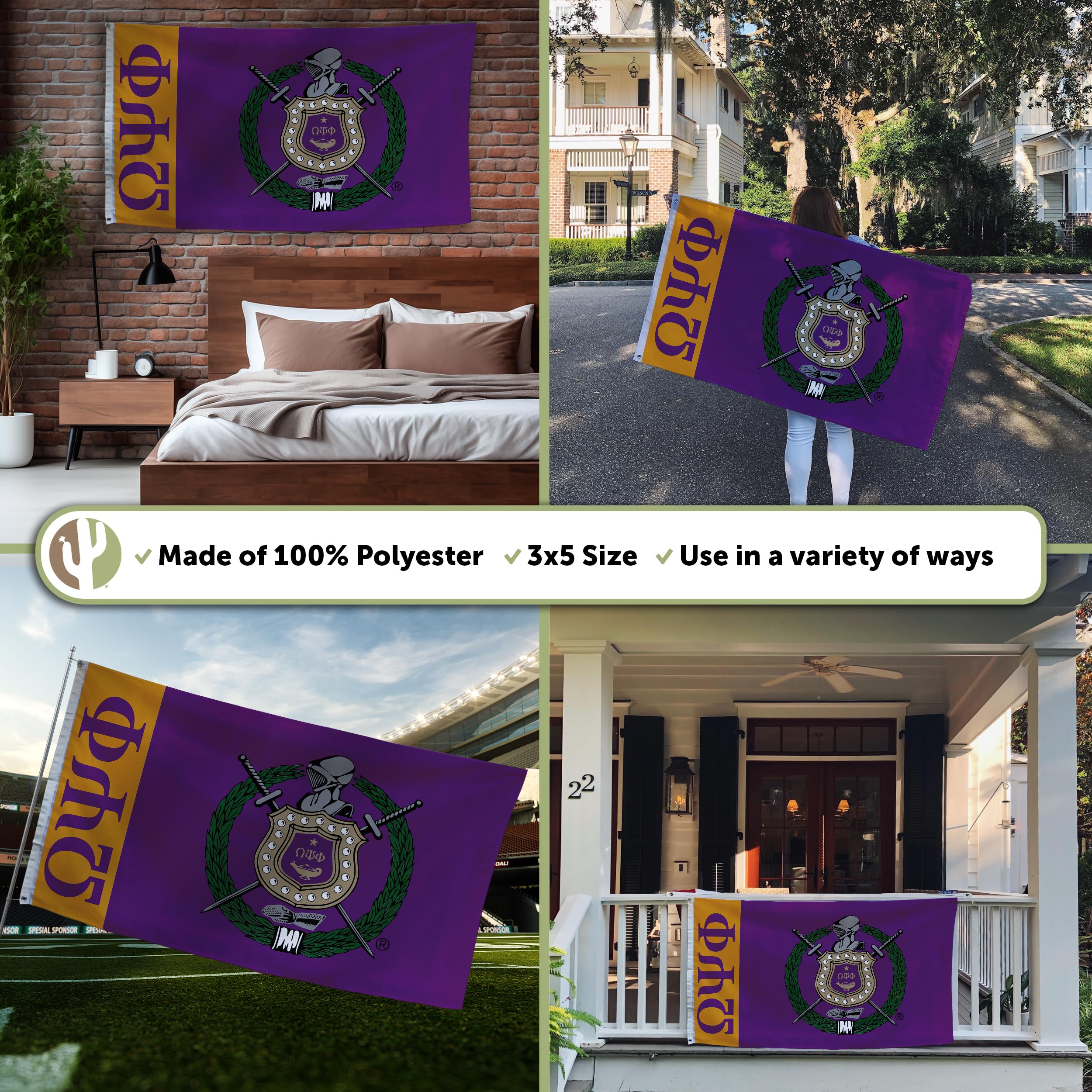 Bandera griega Omega Psi Phi Bandera de fraternidad Bandera griega grande 3 pies x 5 pies Decoración (diseño B)