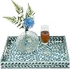 Bandeja de Servir de 15.7" x 11.8", Bandeja de Mosaico con Incrustaciones de Madreperla y Laca, Bandeja Rectangular de Madera con Manijas para Té, Desayuno en Cama, Mesa (Azul) 1