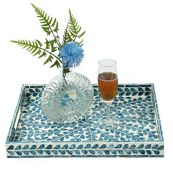 Chic Coffee Table Tray Decor Ideas for Easy Styling 2 Blue Floral Mother of Pearl Tray