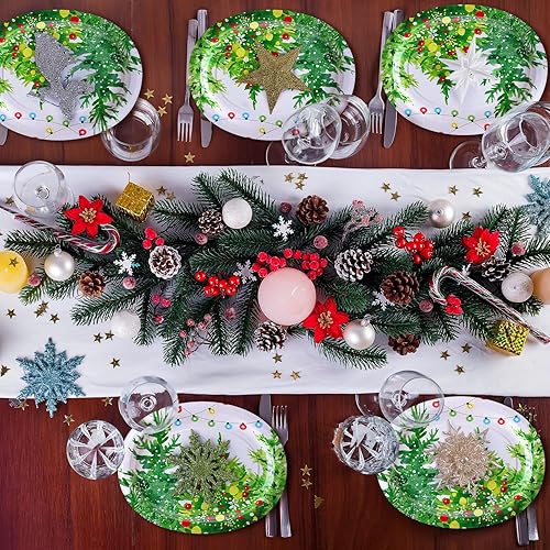 Miniatura 4 de 50 platos ovalados de papel para árboles de Navidad, de 10 x 12 pulgadas, grandes platos de papel desechables para árbol de Navidad con luces,