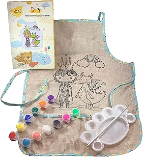 Kids Crafts DIY Kids Apron Coloring Kit - Arts And Crafts For Kids And Toddlers - Kids Art Smock With Pockets - Cute Play Kitchen Dress Up Clothes For Little Girls And Boys (Dragon Princess) - coolthings.us