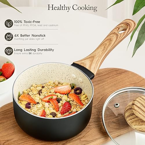 Miniatura 3 de MICHELANGELO Juego de sartenes antiadherentes, juego de cacerolas con tapa, 1 cuarto de galón y 2 cuartos de galón, sartenes antiadherentes con