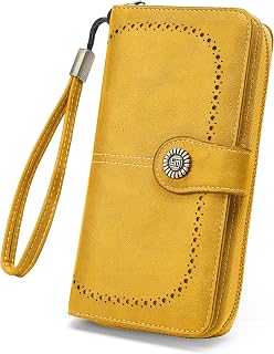Ladies Wallet Leather Large Capacity Card Holder Zipper Bracelet Wallets for Women, 1-Yellow, Modern