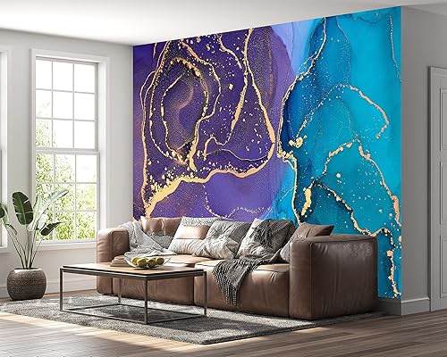 Papel tapiz morado y azul arte de pared de mármol papel tapiz de sala de estar papel tapiz de vinilo autoadhesivo 492 x 343in 492 x 342 pulgadas