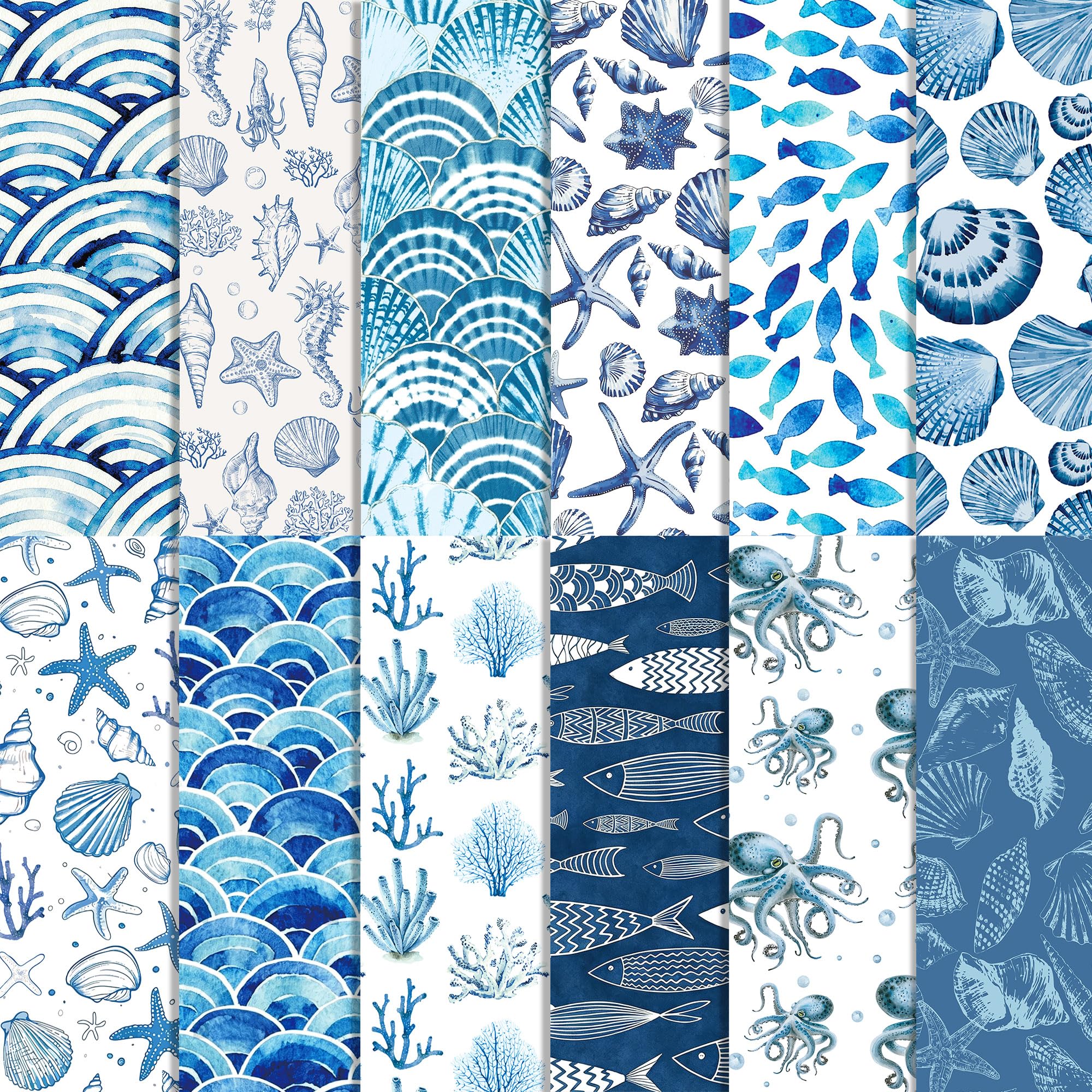 24 Sheets Ocean Scrapbook Paper 12 x 12 Inch Double-Sided Decorative Papers
