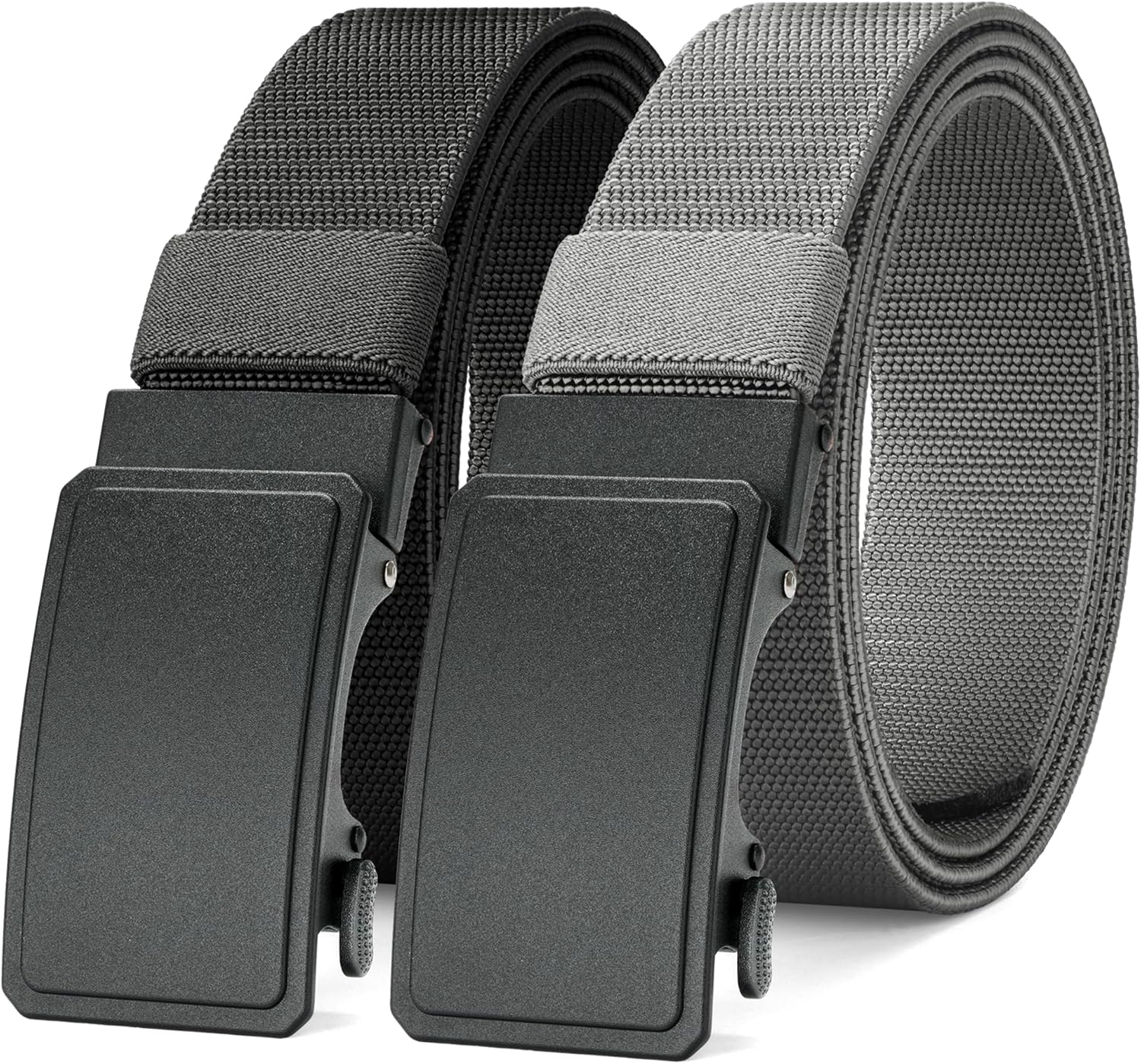 MILORDE Men's 2Pack Nylon Ratchet Belts, 1.38" Casual Web Click Belt for Jeans, Business Dress, Adjustable Trim to Fit