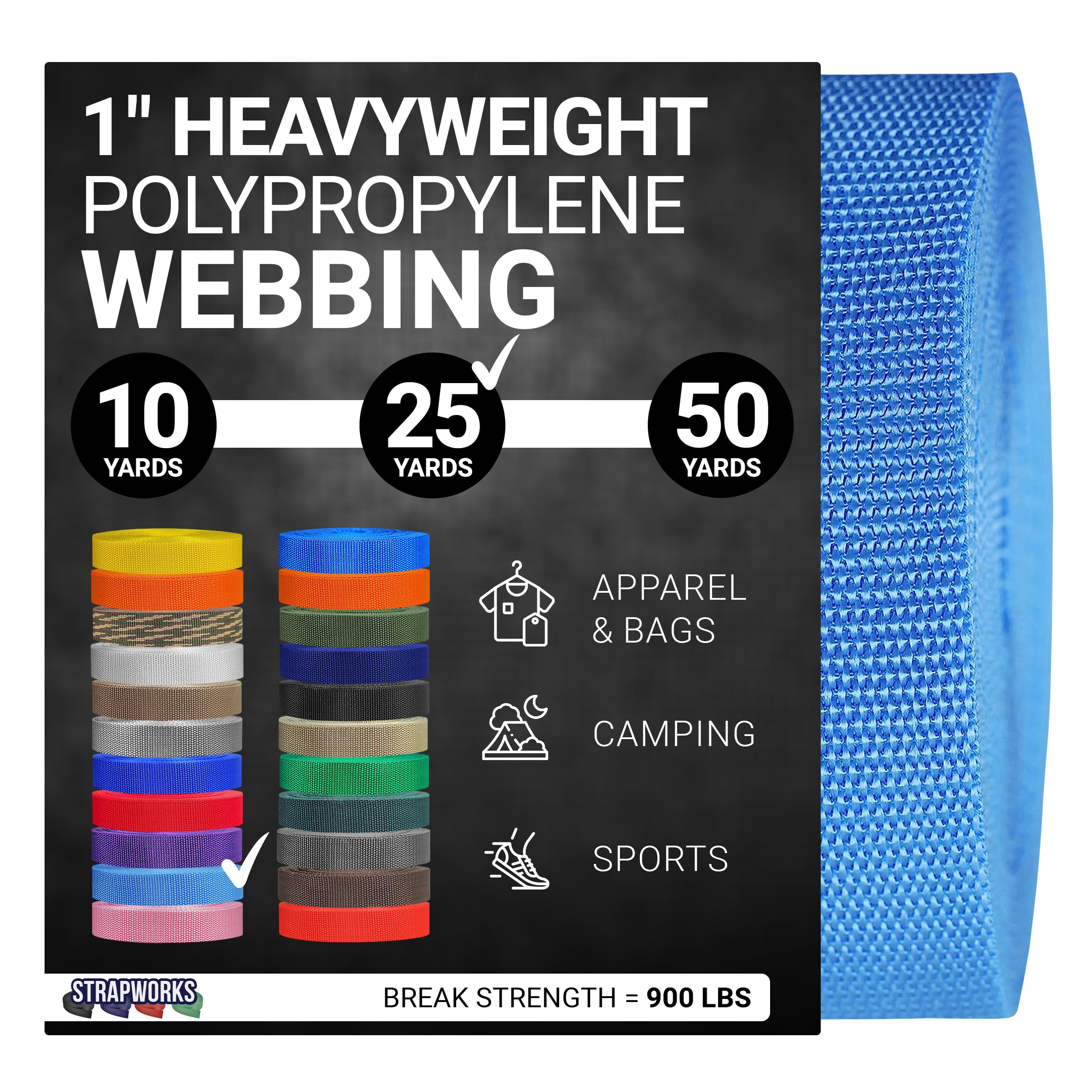 Strapworks Heavyweight Polypropylene Webbing - Heavy Duty Poly Strapping for Outdoor DIY Gear Repair
