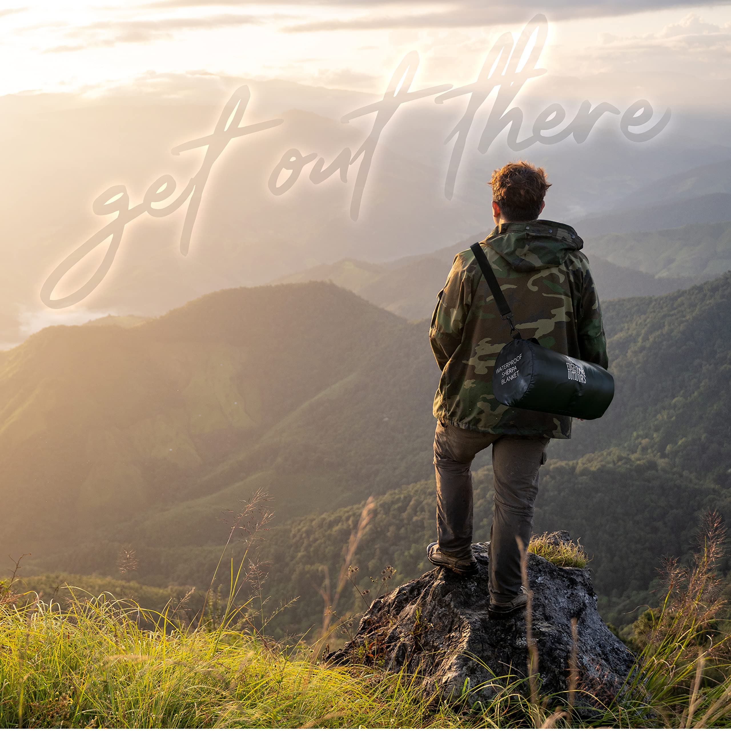 Sherpa Waterproof Camping Blanket by Edgecomb, Extra Warm Large Fleece Outdoor Blanket, Picnic, Sports, Windproof Backpacking Blanket, Ripstop Nylon with Waterproof Storage Bag Micro Fleece (Black)