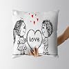 Love,Sketch Couple Holding a Heart Abstract Little Characters Lovers,Vermilion Black White Bed Pillows for Sleeping