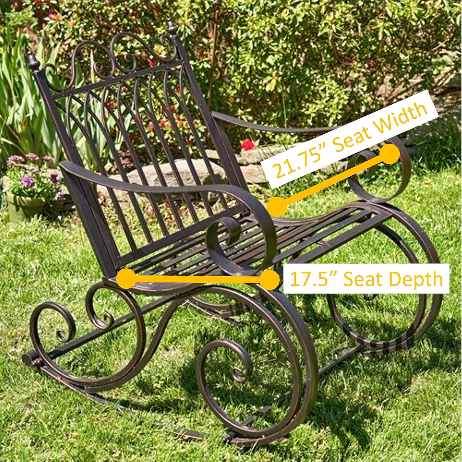 Zaer Ltd. Outdoor Metal Rocking Arm Chair (Arm Chair, Bronze)