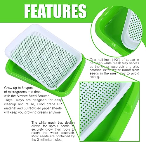 Miniatura 2 de Kit de bandeja de germinación de semillas, paquete de 5 bandejas de germinación de semillas con 50 papeles de siembra, bandeja de vivero sin BPA
