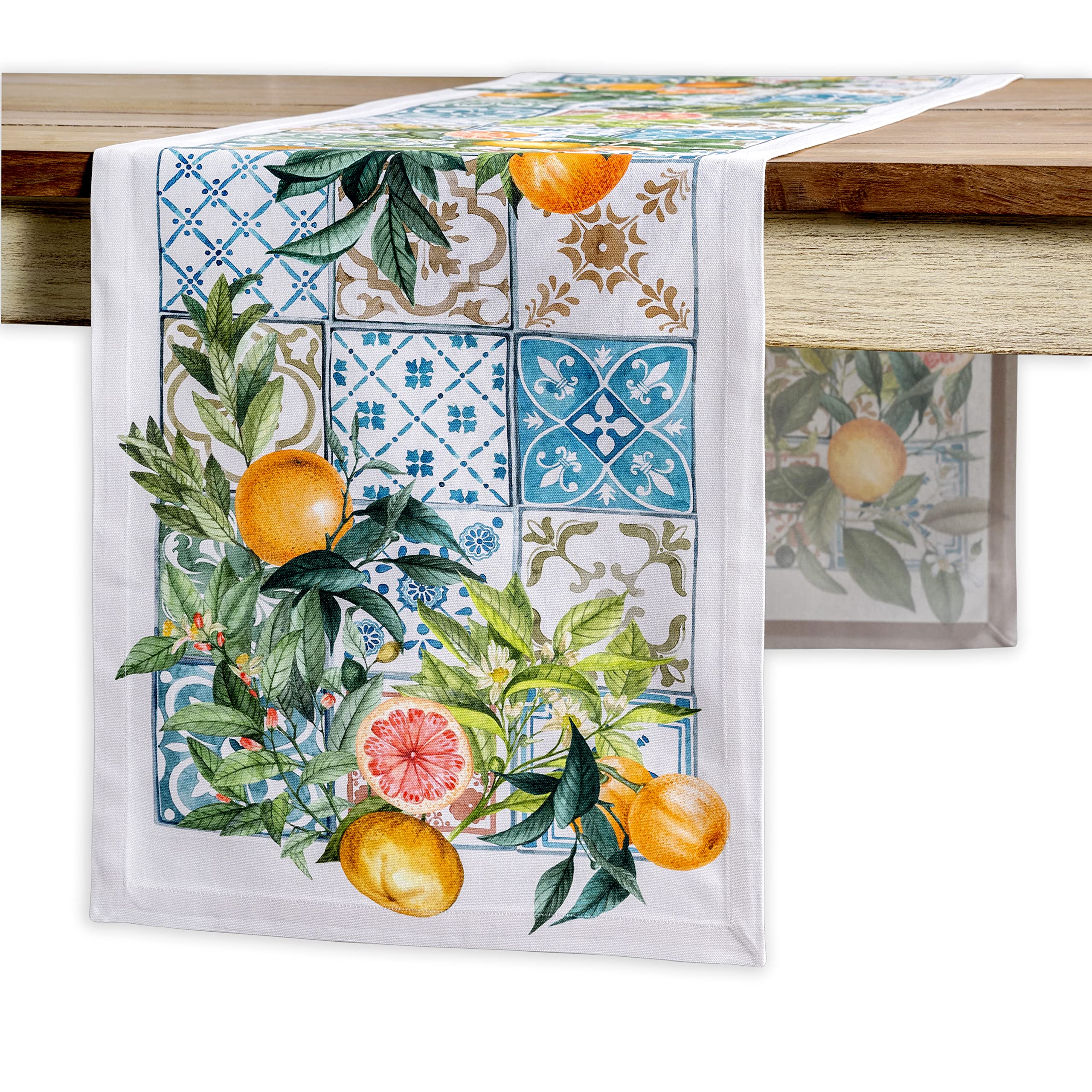 Maison D' Hermine 016 - Agrume Table Runner 100% Cotton Single Layer Table Runners 230 Cm Long For Home Kitchen Dining Party Wedding Bridal Shower Spring Summer (Agrume, 37 Cm X 230 Cm)