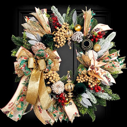 22'' Deluxe Lighted Xmas Wreath for Holiday Decor