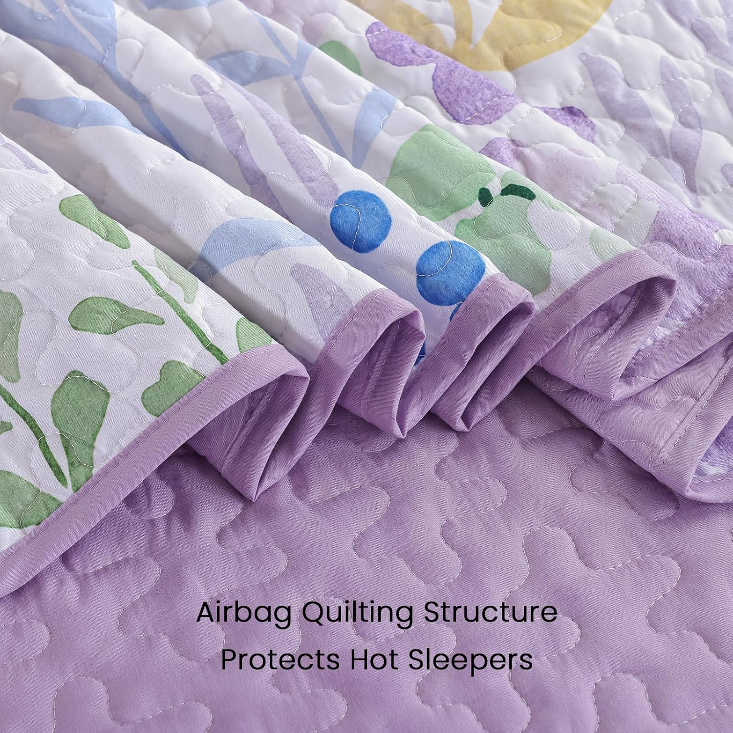 Xruibed Quilt Set Queen Size 3 Pieces Purple Floral Quilt Sets Reversible Bedspreads Bedding Set Soft and Cozy Microfiber Lightweight Quilt Flower Plant Bed Coverlet Sets for All Season(Queen 96"x90") - Image 6