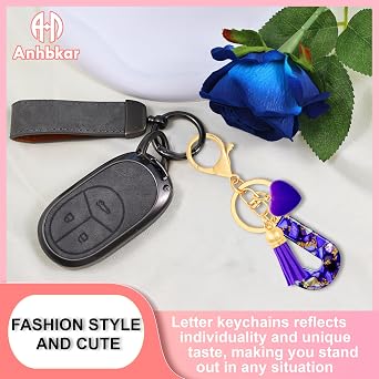 Letter Keychain for Women, Heart Resin Initial Bag Charm