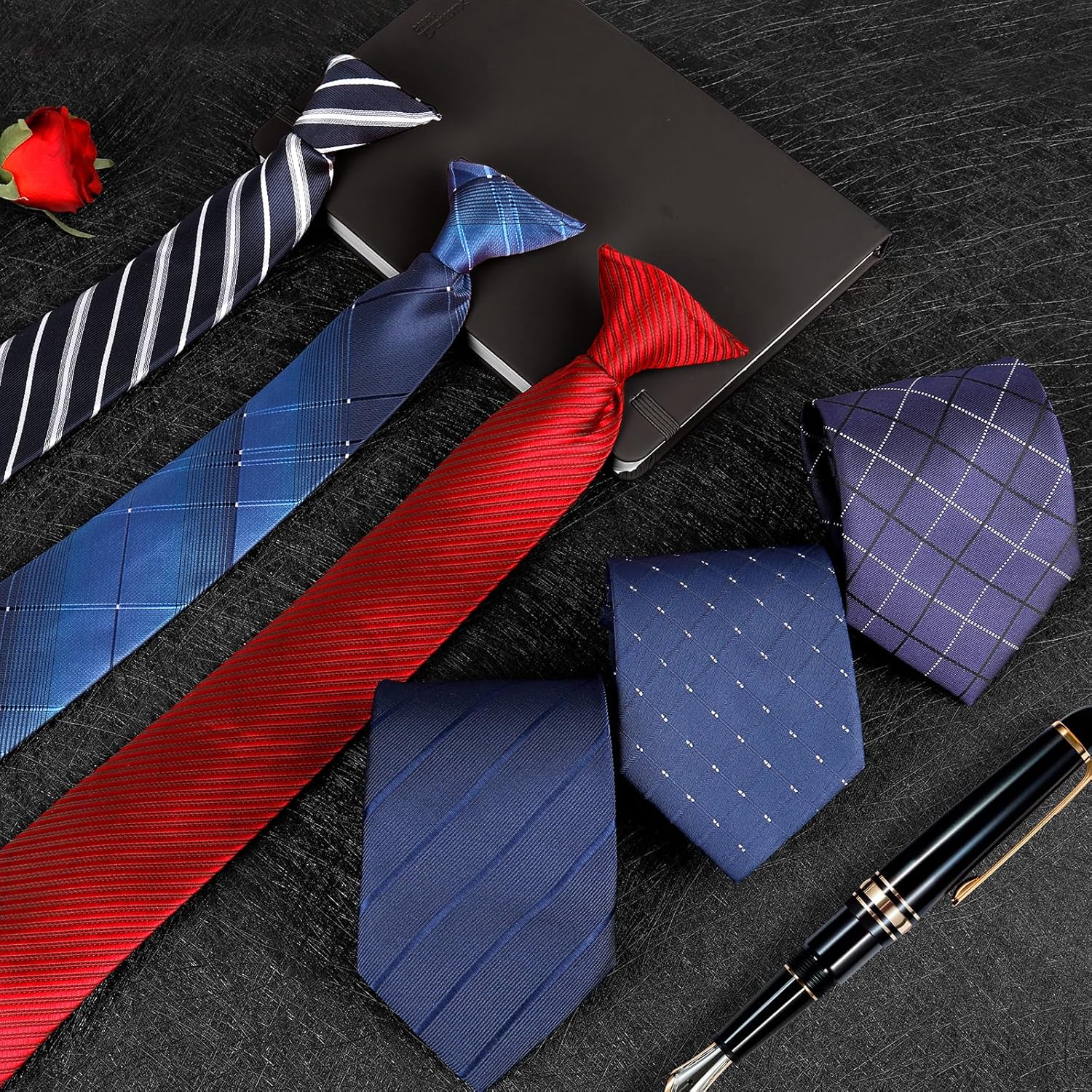 ONESING 6 Pcs Clip on Ties for Men 20 Inch Mens Clip on Tie Plaid Striped Dots Pre Tied Necktie for Office School Party - Image 7